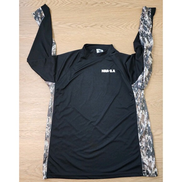 NRA-ILA Shirt Mens Large Polyester Black & Camo Long Sleeve Stretch Logo - Picture 1 of 9